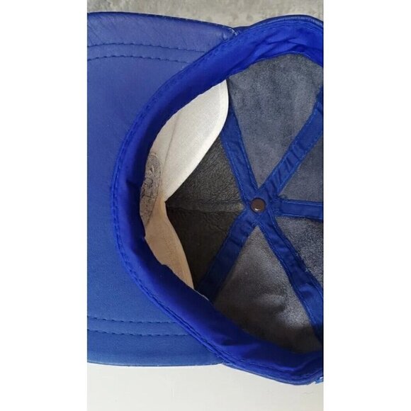VTG Blue Leather Hat Revelstoke CAT skiing zip strap embroidered cap - Picture 8 of 10